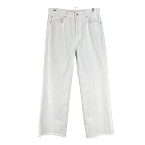 Reformation White Fawcett Jeans Womens Size 28/6 USA High Rise Wide Leg Raw Hem